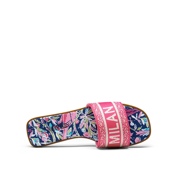 Square Toe Flat Slide Sandals - HOT PINK-KNIT - 4